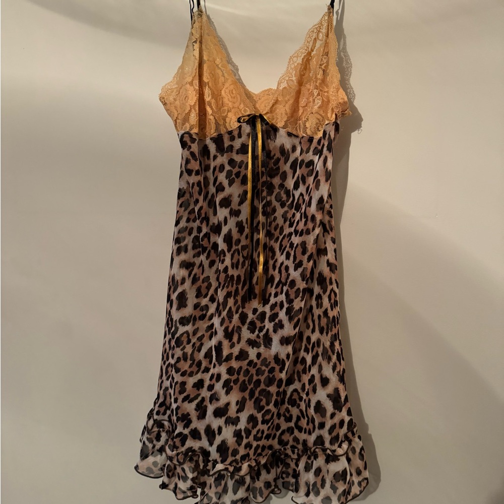 Vintage Leopard Print Lingerie Lace Night Grown Sz S - Picture 1 of 5